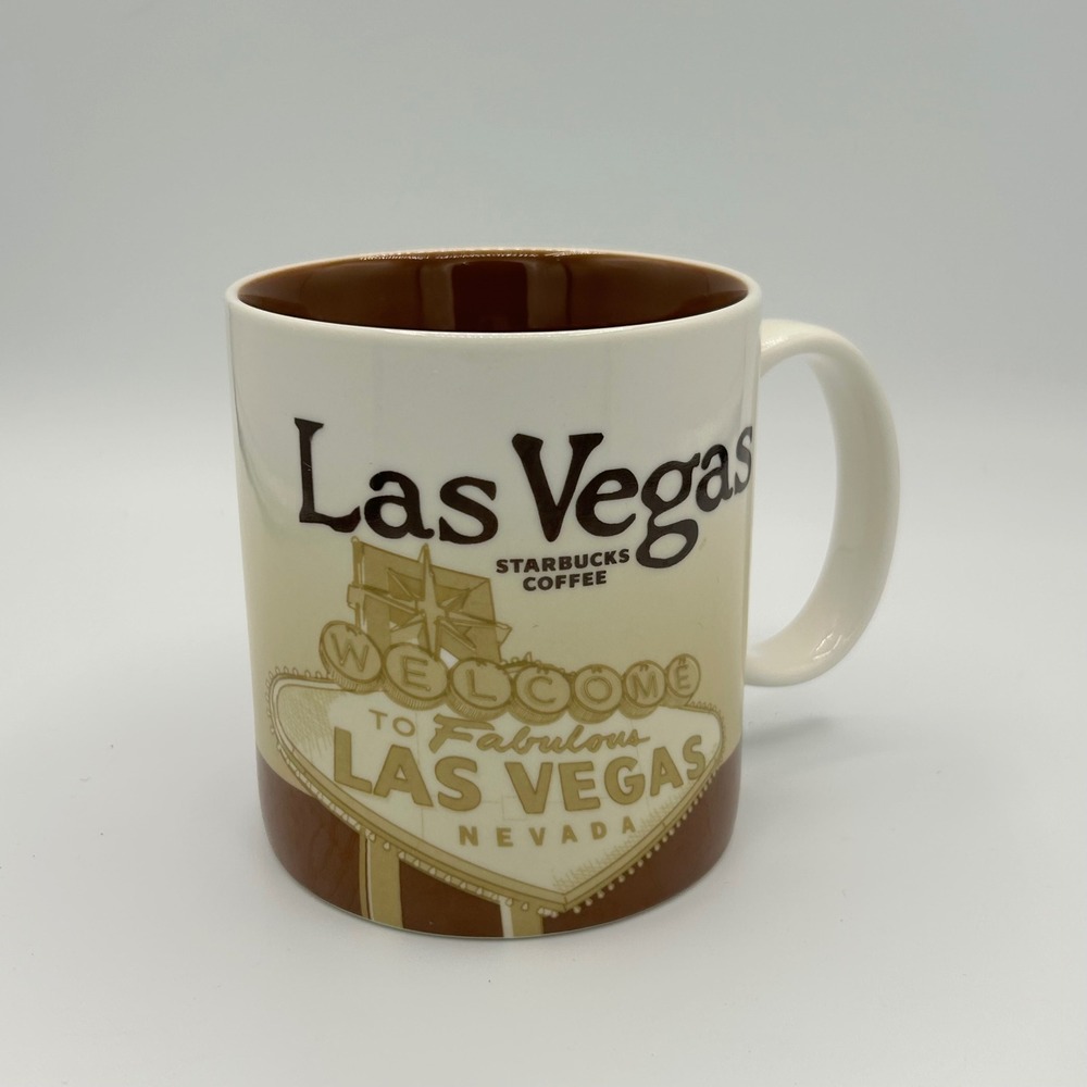 Starbucks Las Vegas Collector Series Mug 2009 City Skyline 16oz Brown Tan White
